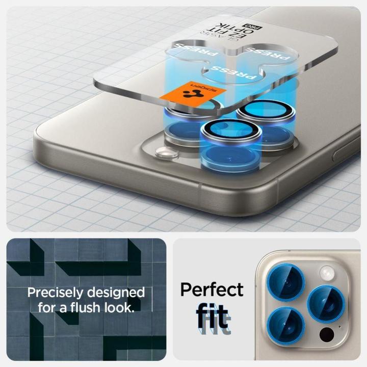 Immagine prodotto Spigen Proteggi fotocamera Optik.tR EZ Fit per iPhone 14 Pro / Pro Max / 15 Pro / Pro Max - titanio (2 Pezzo/i, Apple iPhone 14 Pro, Apple iPhone 14 Pro Max, Apple iPhone 15 Pro, Apple iPhone 15 Pro Max, Apple iPhone 16 Pro Max, Apple iPhone 16 Pro)
