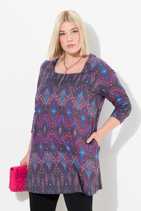 Produktbild Ulla Popken Longshirt, gemustert, A-Linie, Carree-Ausschnitt, Langarm (58)