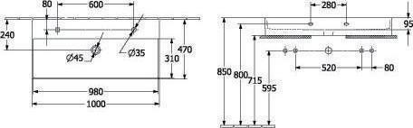 Immagine prodotto Villeroy & Boch V&B Lavabo 2.0 MEMENTO 1000x470mm o ÜL f 2x 1-L Arm we C+ (470 mm, 1000 mm)