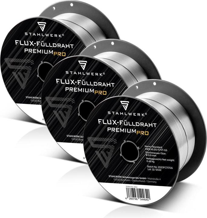 Produktbild Stahlwerk Schweissdraht MIG MAG Premium Fülldraht 3er Set E71T-GS Ø0,9mm 0,45kg