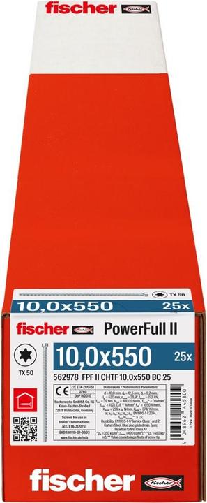Produktbild Fischer PowerFull II 10,0x550 ZK TX VG blvz 25 (25 Schrauben pro Stück)