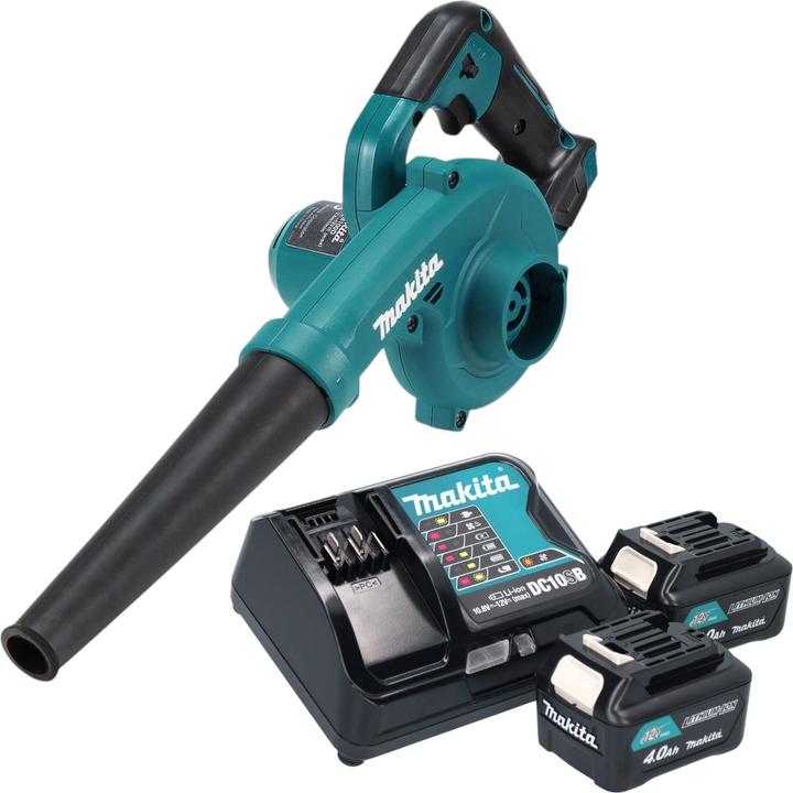 Makita UB 100 DSM Akku Gebläse 12 V max. + 2x Akku 4,0 Ah + Ladegerät (Rechargeable battery operated, Workshop blower)
