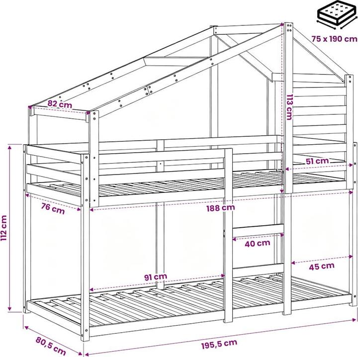 Produktbild vidaXL Etagenbett (75 x 190 cm)