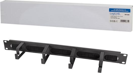 Actual product image LogiLink 19" cable management panel with 4 steel brackets and brush strip, black