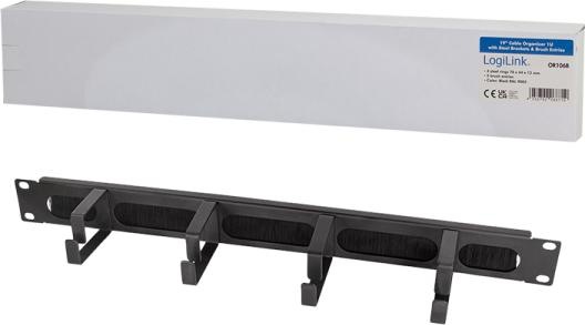 Image du produit LogiLink Panneau guide-câbles 19" avec 4 étriers en acier et barrette à brosses, noir