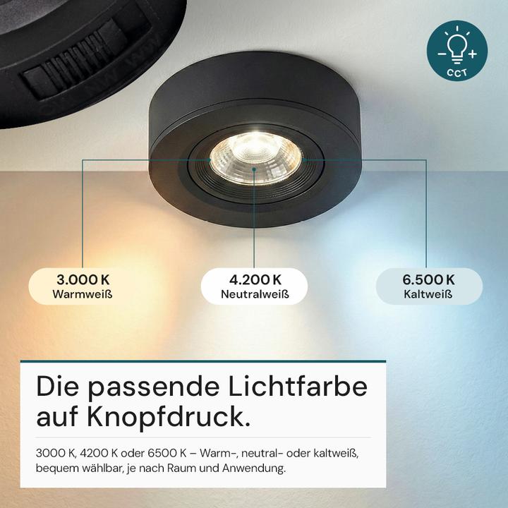 Produktbild Luxula LED CCT Downlight, Ein- und Aufbaustrahler, schwenkbar, schwarz, 5 W, 500 lm (500 lm)