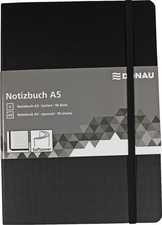 Produktbild Donau Notizbuch A5 kariert 192 Seiten Leder-Imitat schwarz (A5, Kariert)