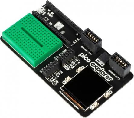 Pimoroni Base Pico Explorer (comprenant un écran LCD, des pilotes de moteur, une mini carte mère...).