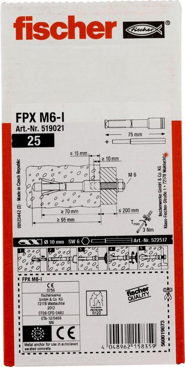 Productafbeelding Fischer Belucht betonanker FPX M 6 I (25 Pcs.)