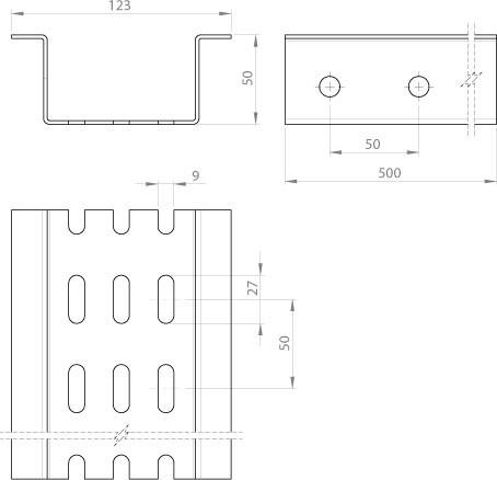 Image du produit Unex 66837 Profilé Oméga perforé gris RAL7030 0,50 m Acier inoxydable (Cordes)