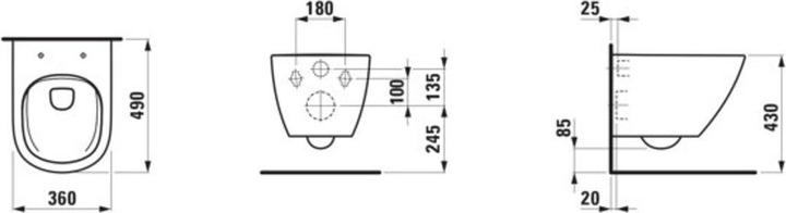 Actual product image Laufen Wall-hung WC Compact LUA deep 360x490mm obscured. Attachment pergamon