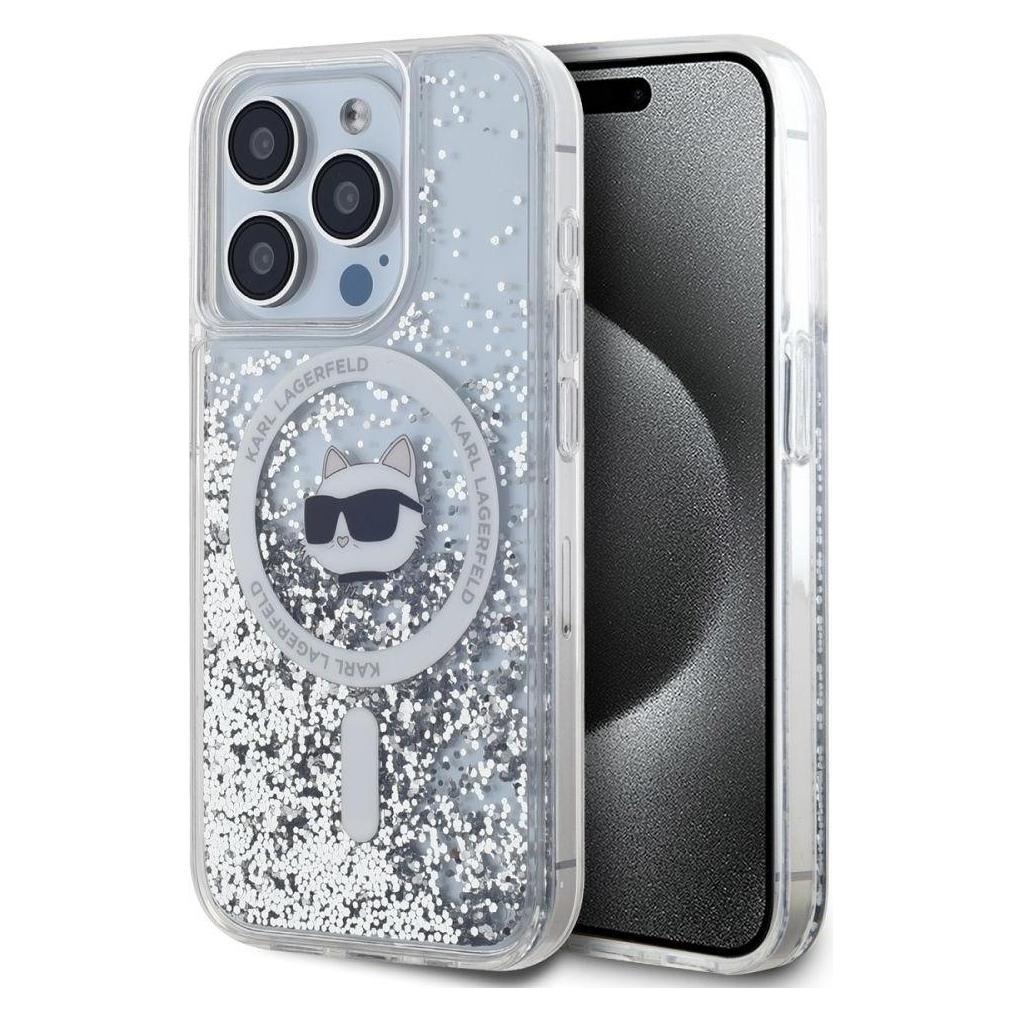 Karl Lagerfeld KLHMP15XLGCHSGH IPhone 15 Pro Max 6.7" Hardcase Transparent Liquid Glitter Choupette (Apple IPhone 15 Pro Max), Smartphone Hülle,
