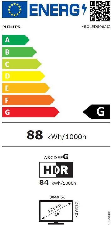 Energie-Label Philips 48OLED806 Ambilight (48", OLED806, OLED, 4K, 2021)