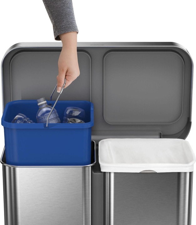 Produktbild Simplehuman Abfalleimer Doppelkammer 58 l, Silber gebürstet (58 l)