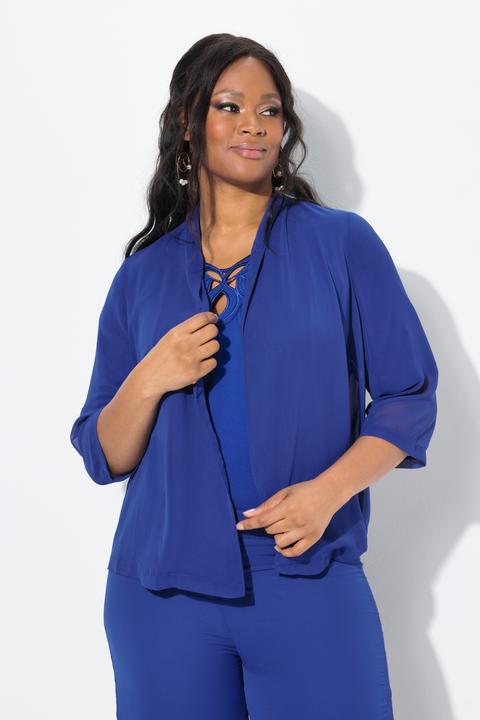 Immagine prodotto Ulla Popken Giacca di chiffon dal taglio oversize con collo a scialle e maniche a 3/4 (42, 44)