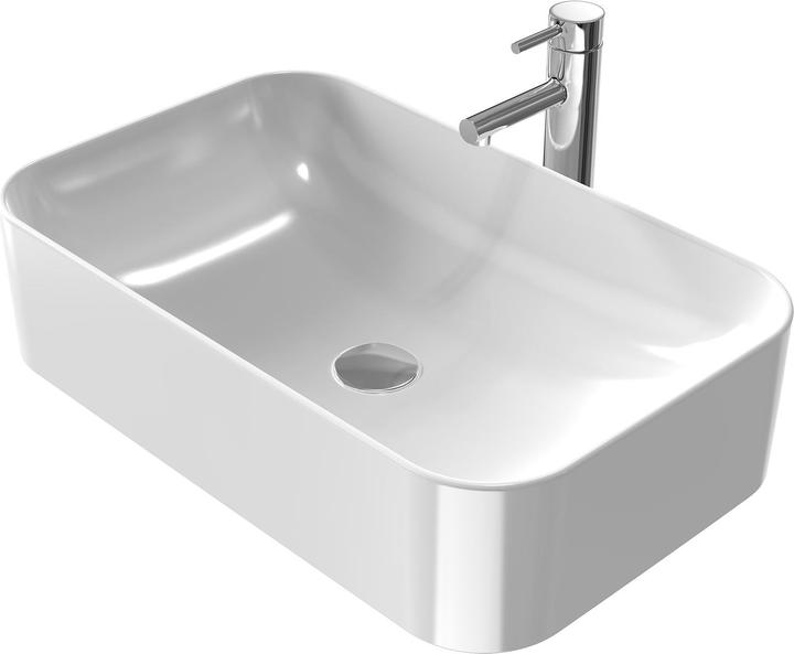 Produktbild Emke Aufsatzwaschbecken Eckiger Waschbecken Keramik Waschbecken Waschtisch Weiss Glänzend 61×15×38 cm (3800 mm, 6100 mm)