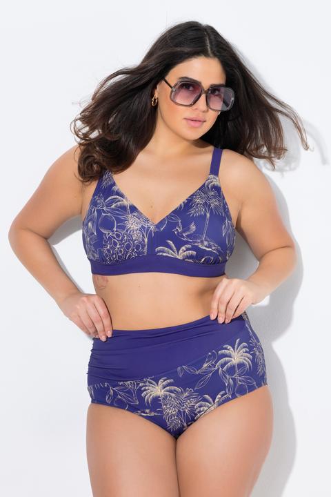Image du produit Ulla Popken Bikini, motif palmiers, sans bonnets souples, bretelles réglables, matière recyclée (42)