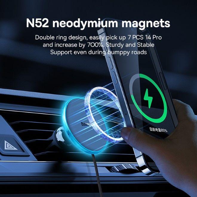 Productafbeelding Baseus Magnetische autotelefoonhouder CW01 aan ventilatierooster met autolader USB-C, 15W + 25W (zwart)