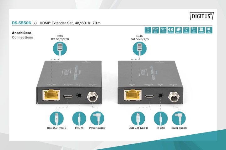 Produktbild Digitus HDMI Extender Set, 4K/60Hz, 70 m (Video Switch)