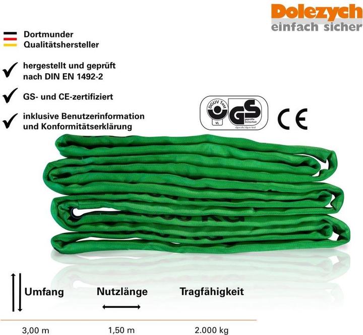 Productafbeelding Dolezych Rondstrop DIN EN 1492-2 omtrek 3 m groen max. belasting 2000 kg