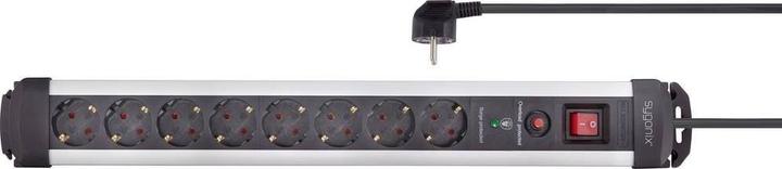 Actual product image Sygonix SY-4755614Surge protection socket strip silver black earthing contact 1 pc. (8x, CEE 7/3, 1.40 m)