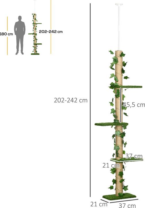 Produktbild PawHut Katzenbaum Spanplatte (242 cm, Grün+Gelb)