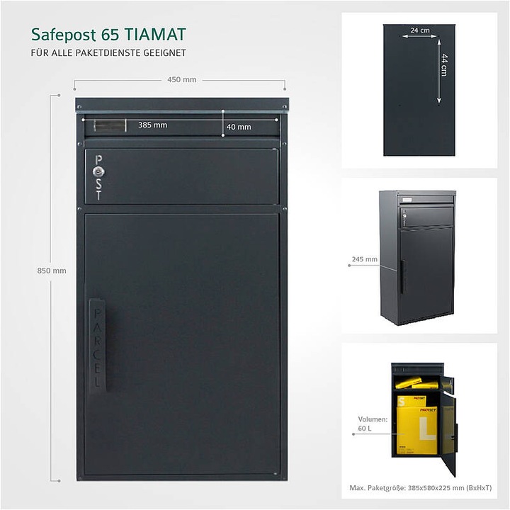 Actual product image SafePost 65 TIAMAT parcel box silver-grey + 2 lockers