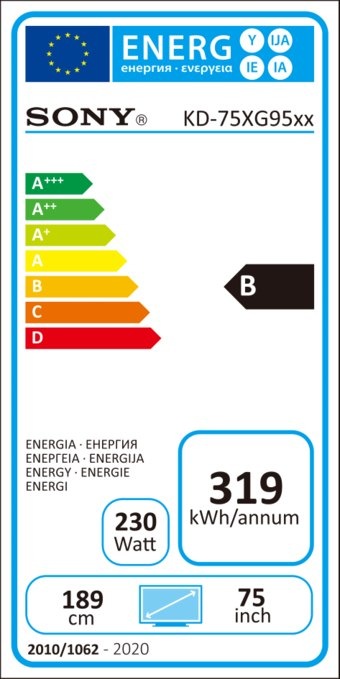Energie-Label Sony KD75XG9505 (75", LCD, 4K, 2019)