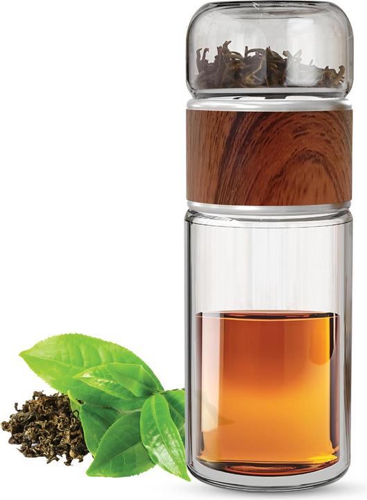 Image du produit Gewürzladen Näfels Drehbare Teeflasche aus hitzebeständigem Glas mit Teefilter - to go (0.24 l)