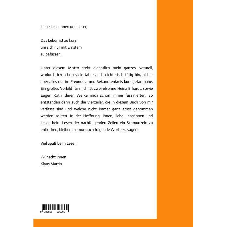 Thumbnail - 70 lustige, freche Vierzeiler, Belletristik von Klaus Martin