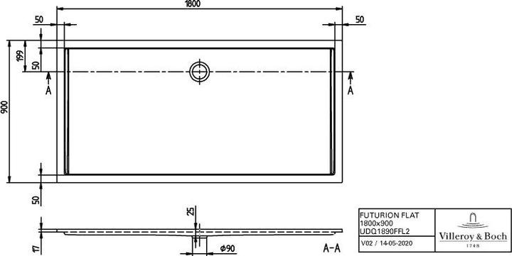Produktbild Villeroy & Boch Duschwanne Futurion Flat UDQ1890FFL2V 180x90x1,7 cm wei