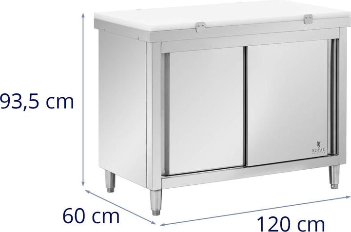 Produktbild Royal Catering Arbeitsschrank Edelstahl 120 x 60 cm 500 kg mit Schneidplatte Edelstahlschrank (60 cm, 93.50 cm)