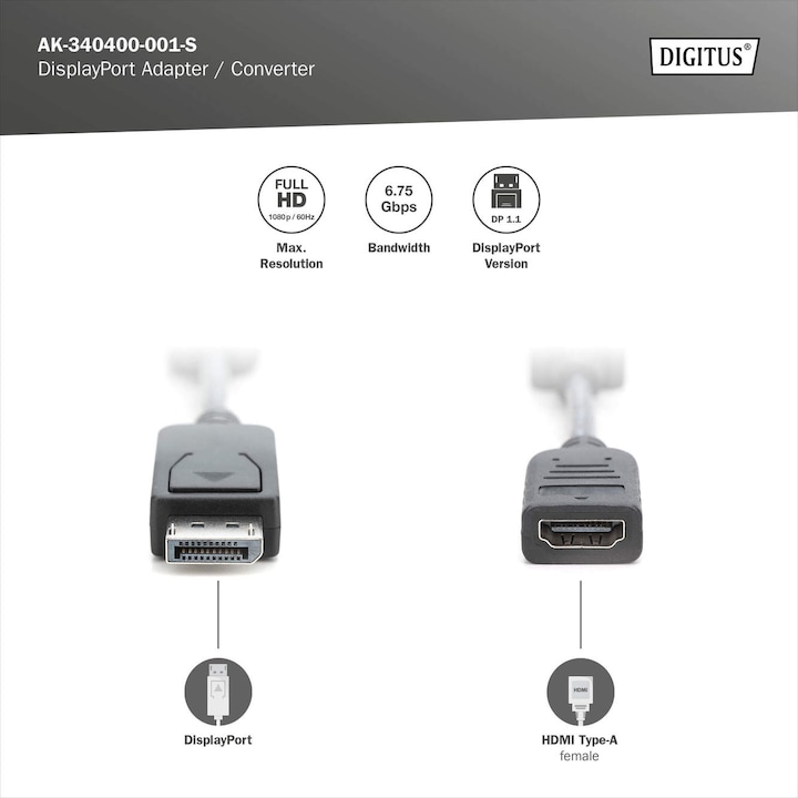 Image du produit Digitus DisplayPort zu (0.15 m, DisplayPort, HDMI)