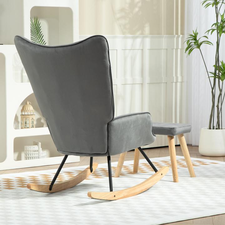 Produktbild Homcom Schaukelsessel mit Hocker Samt Dunkelgrau