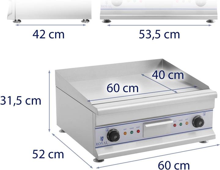 Produktbild Royal Catering Elektro Grillplatte Griddleplatte Griddle Bräter Grill 60cm Glatt 2 x 3200 W Neu (0.01 kW)