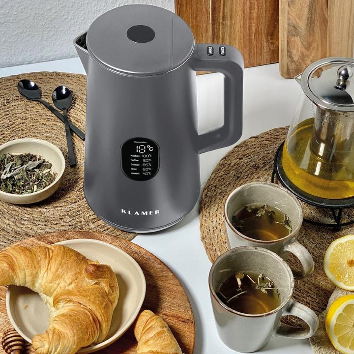 Image du produit KLAMER Wasserkocher Edelstahl 1,5L 1800W elektrischer Wasserkocher grau mit Temperatureinstellu… (1.50 l)