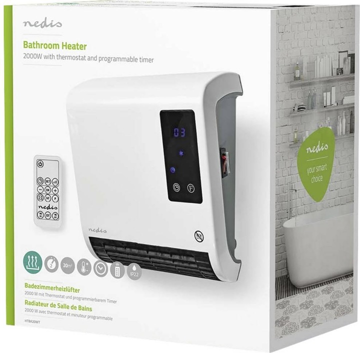 Immagine prodotto Nedis HTBA20WT Termoventilatore in ceramica 20m² Bianco, Grigio (2000 W)
