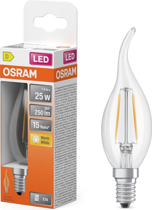 Image du produit Osram LED Leuchtmittel LED Retrofit CLASSIC BA 1.8W 827 Clear E14 Warm weiss 4099854468797 (E14, 250 lm, 6x)