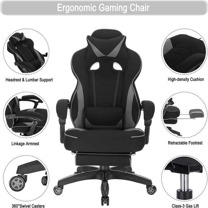 Immagine prodotto Woltu Sedia da gioco, Grigio, Tessuto