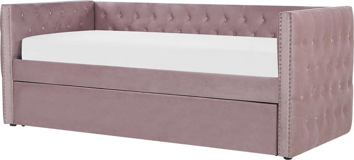 Produktbild Beliani Tagesbett ausziehbar Samtstoff rosa Lattenrost 90 x 200 cm GASSIN (90 x 200 cm)