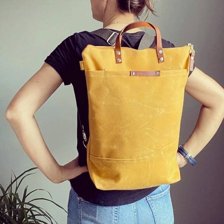 Image du produit Only-Bags.Store Sac à dos en toile cirée - jaune moutarde, sac à dos convertible, sac à dos à langer, A3, sacs à