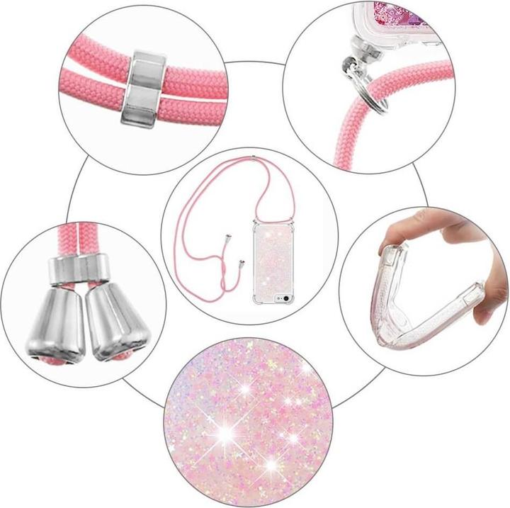 Immagine prodotto Cover-Discount iPhone SE / 8 / 7 - custodia glitterata con cordino rosa (Apple iPhone SE)