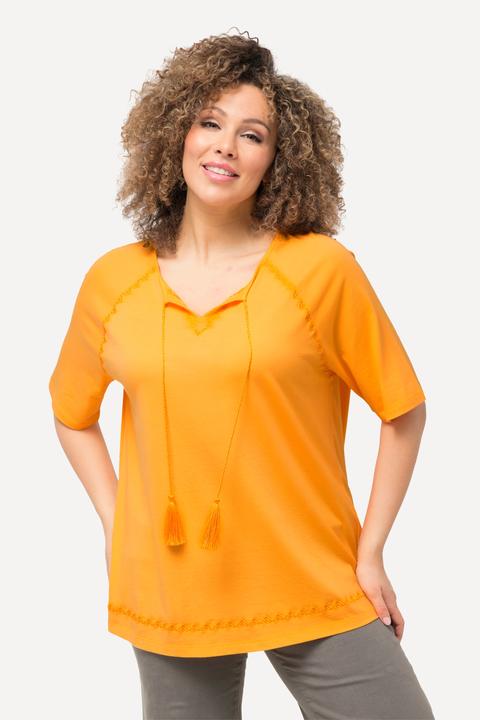 Actual product image Ulla Popken Tie-Neck Jersey Short Sleeve Tee (50, 52)