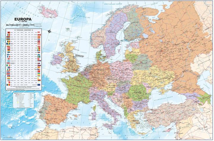 Politische Europakarte als Poster, deutsch, ca. 90x61cm