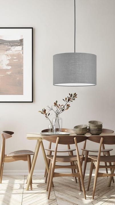 Actual product image Fischer & Honsel Honsel pendant light Vigo - sand black/fabric shade linen grey (60807) (E27)