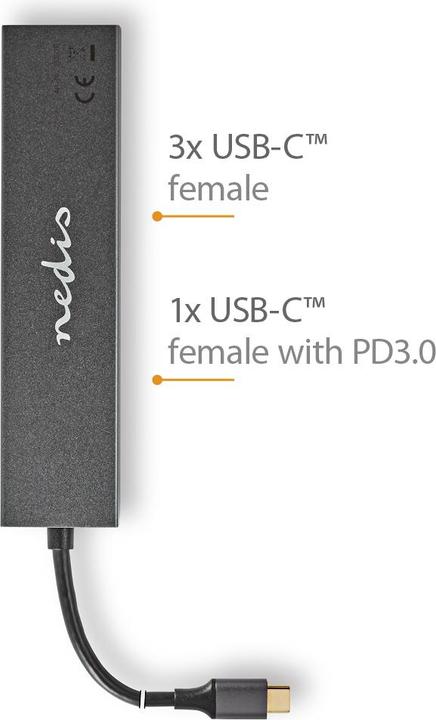 Immagine prodotto Nedis Hub USB | 1x USB-C™ 3.2 Gen 2 Maschio | USB-C™ 3.2 Gen 2 Femmina con PD 3.0 / 3x USB-C™ 3.2 Gen 2 (USB-C, 4 porte)