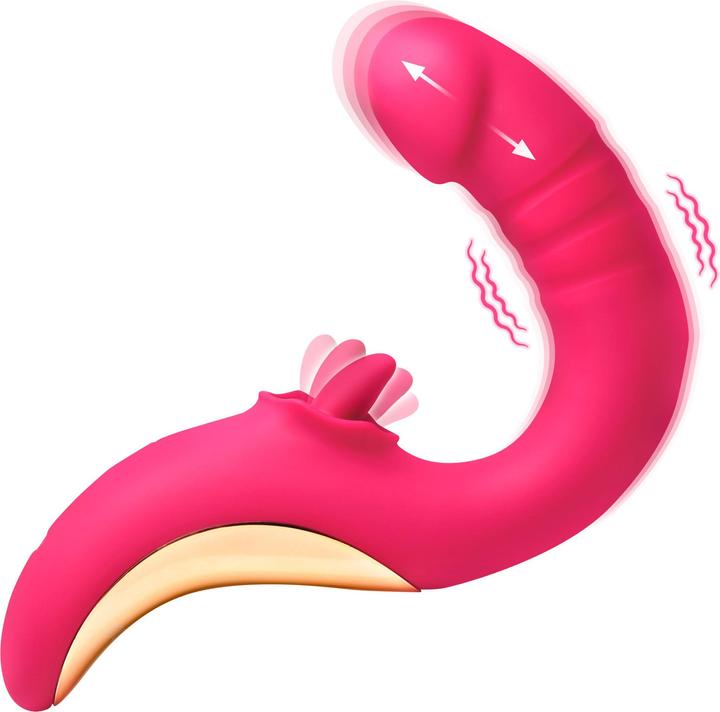 Actual product image Lickgasm XR Brands - Tease & Please Licking & Thrusting Vibrator - Pink