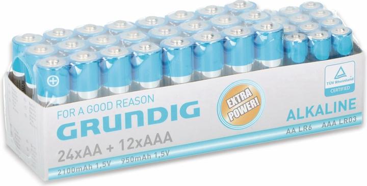 Grundig Alkaline-Batterien-Set 24 Stück AA/12 Stück AAA (36 Stk., AAA, 2100 mAh)