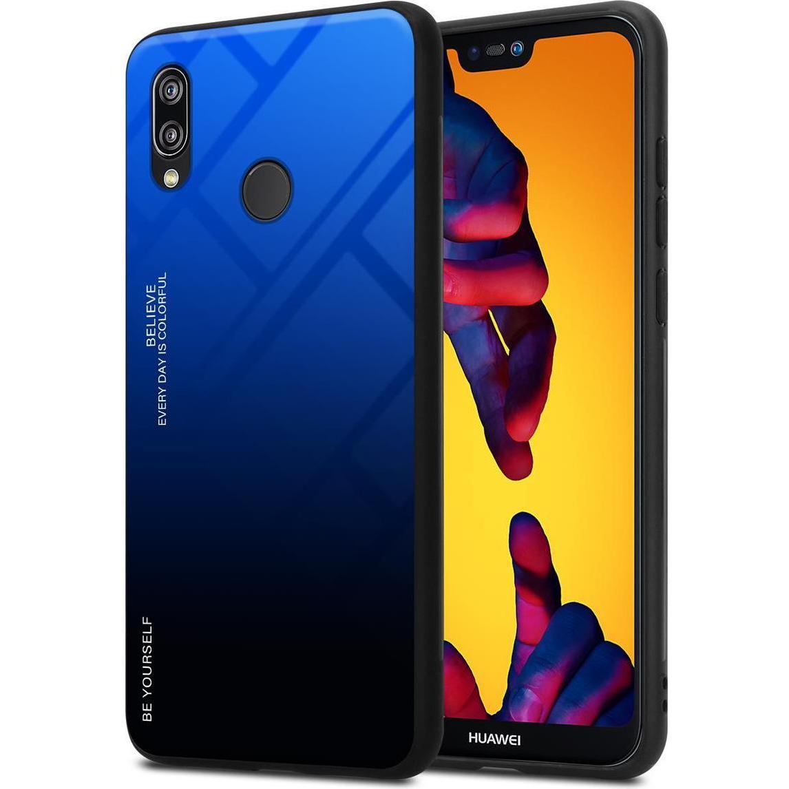 Cadorabo TPU 2 Farben Glas Cover (Huawei Nova 3E), Smartphone Hülle, Schwarz