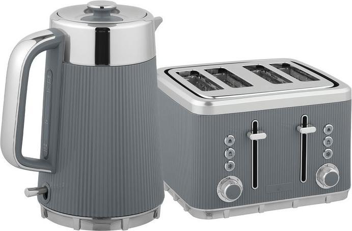 Swisshandel24 Wasserkocher, Schnellkochfunktion, 2200W, 1,7L, 4-Scheiben-Toaster, Grau (1.70 l)